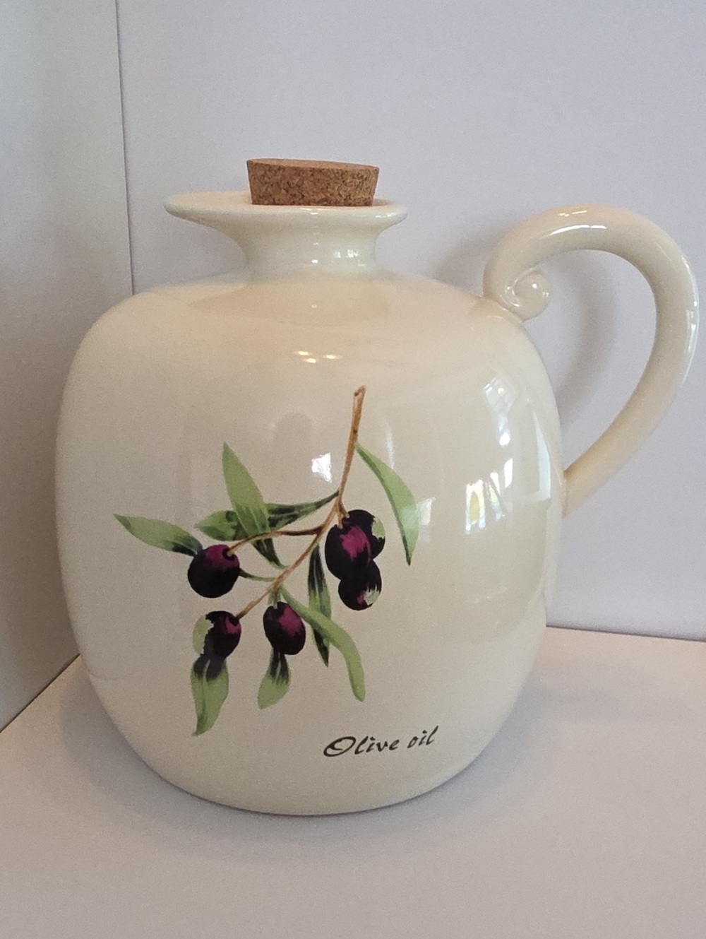 Vintage 90's Liddy Large Stoneware Olive Oil Jug Dispenser with Cork Stopper